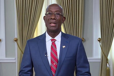 Prime Minister Dr Keith Rowley during yesterday’s post-Cabinet media briefing at Whitehall, Port of Spain. —Photo: ISHMAEL SALANDY