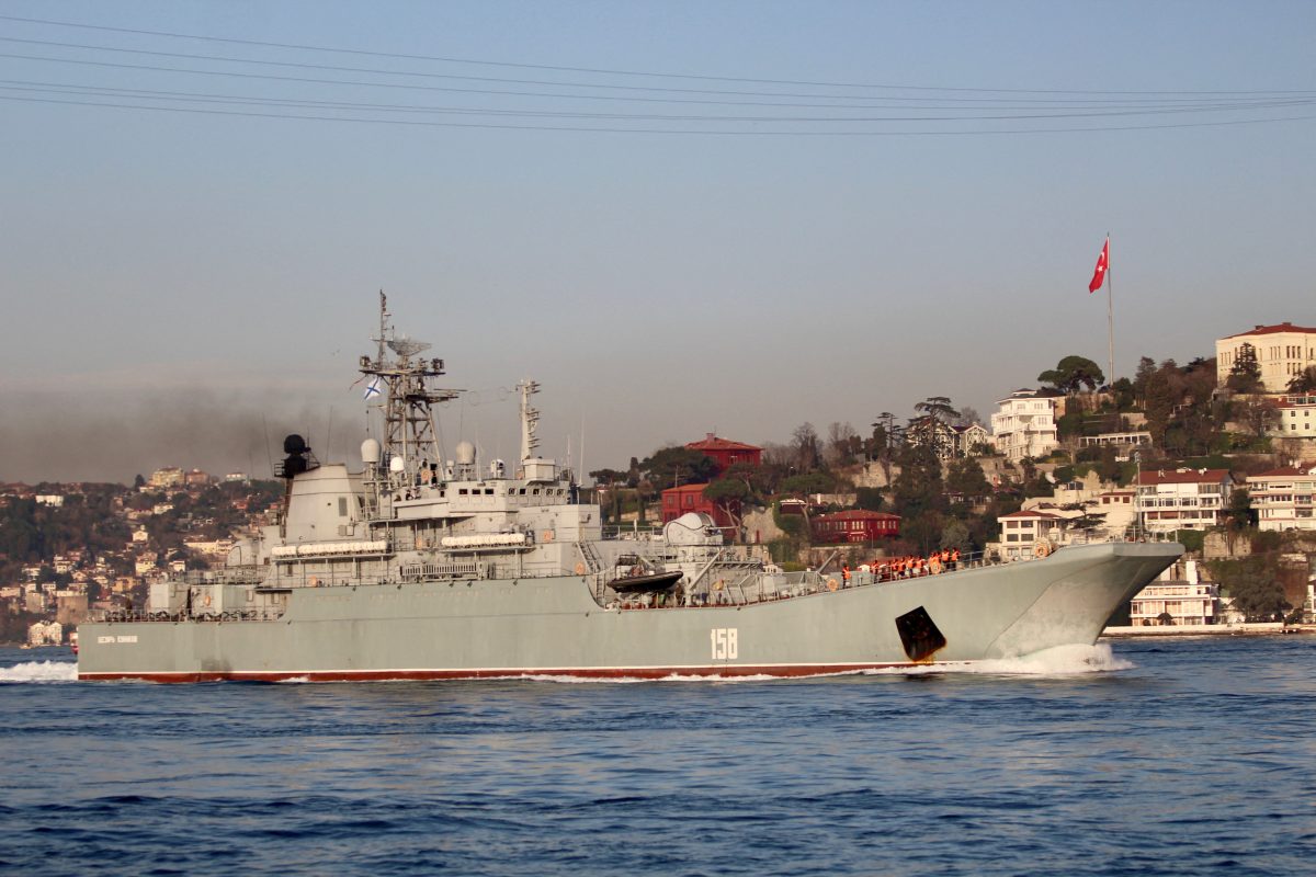 FILE PHOTO: The Russian Navy’s large landing ship Caesar Kunikov sets sail in the Bosphorus, on its way to the Mediterranean Sea, in Istanbul, Turkey, March 4, 2020. REUTERS/Yoruk Isik/File Photo