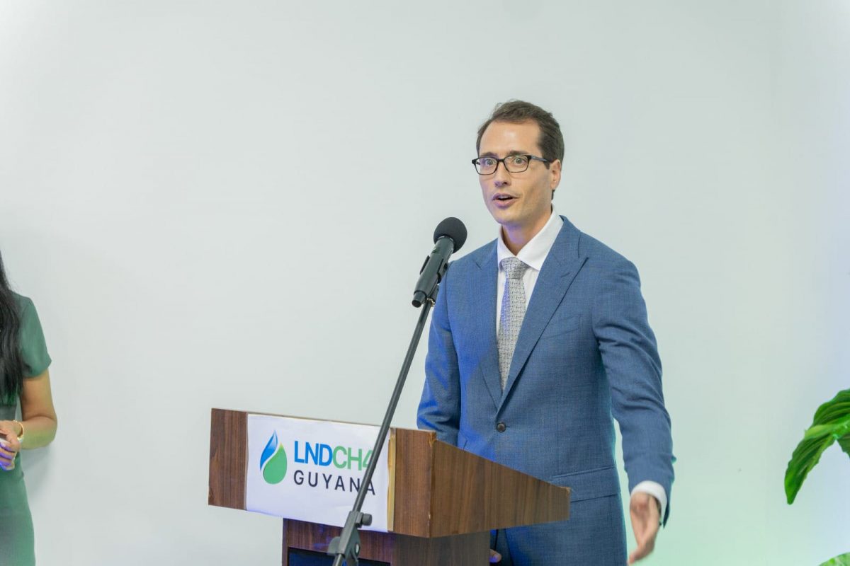 An official of LNDCH4 Guyana speaking at the opening (Office of the Prime Minister photo) 