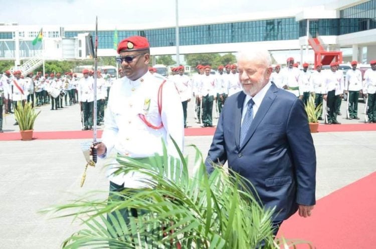 President Luiz Inacio Lula da Silva (right) after he arrived at the CJIA.