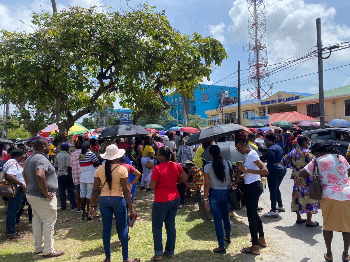 A section of the crowd that protested in front of the Ministry of Labour, Brickdam.  