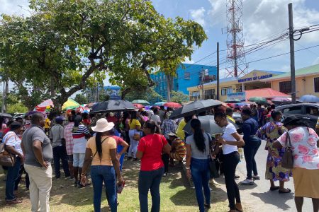 A section of the crowd that protested in front of the Ministry of Labour, Brickdam.  