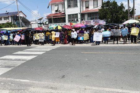 A section of the crowd that protested yesterday. 