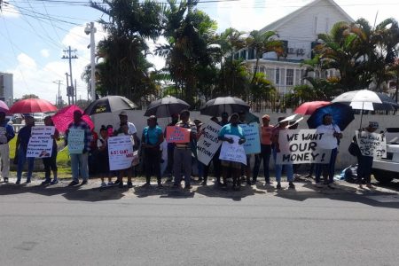 Teachers and supporters on High Street yesterday
