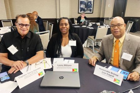 From right are Minister of Public Works, Juan Edghill; Louise Williams- Director of Ports and Harbours and Gerry Gouveia- Advisor on National Security to the President.  (Ministry of Public Works photo)
