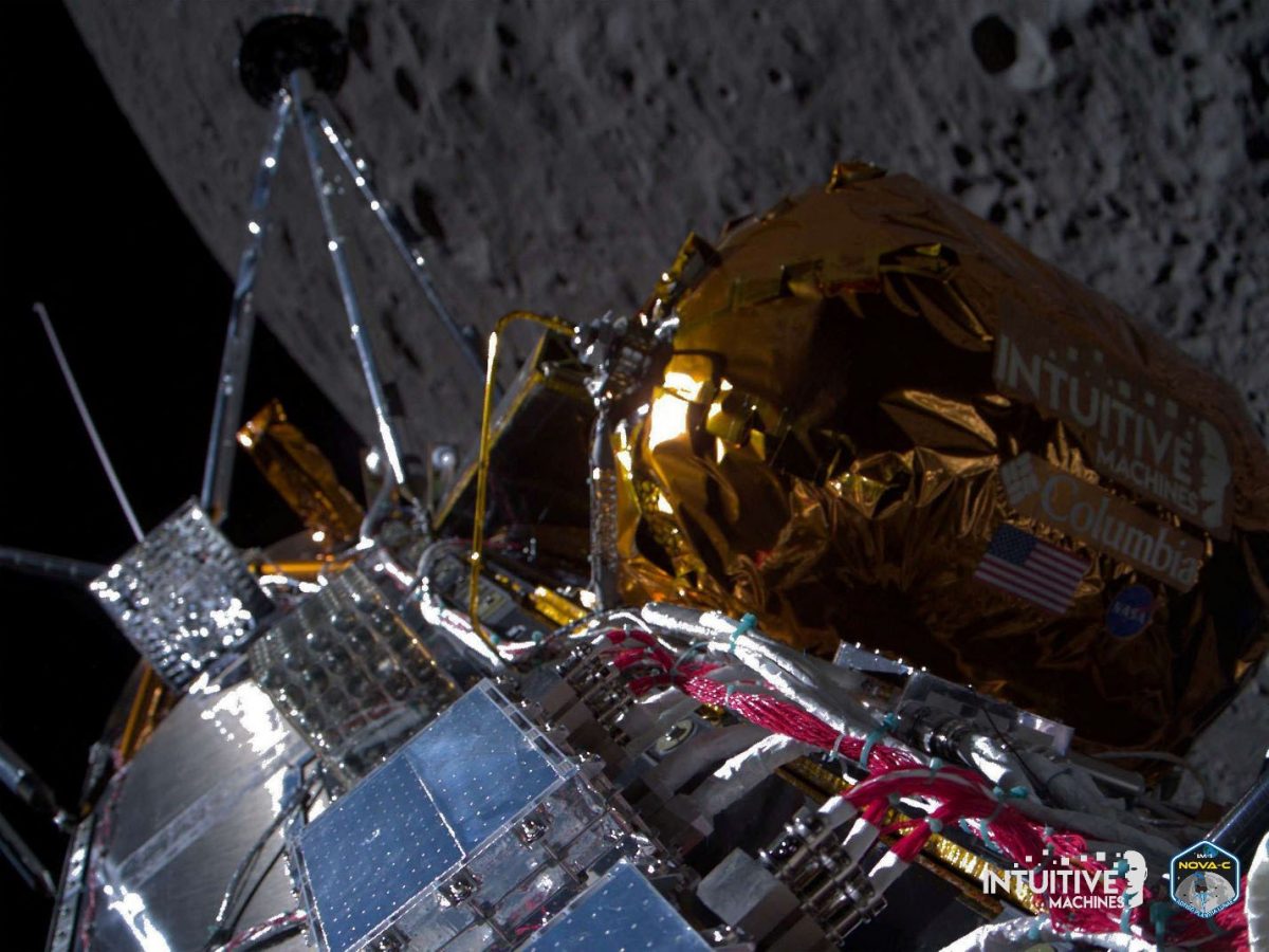 Intuitive Machines' Odysseus spacecraft passes over the near side of the Moon following lunar orbit insertion on February 21, 2024, in this handout image released February 22, 2024. Intuitive Machines/Handout via REUTERS
