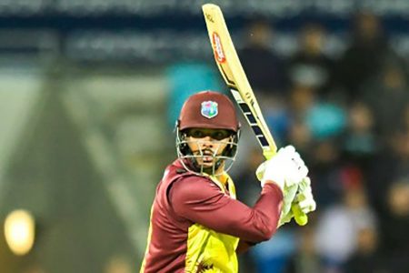 Opener Brandon King cuts during his half-century in the opening Twenty20 International against Australia on Friday.