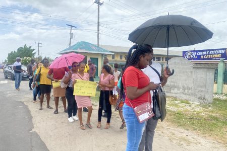 Teachers protesting yesterday