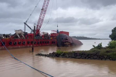 Work beginning on the removal of the M.V. Torani