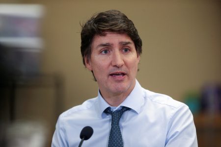 Canada’s Prime Minister Justin Trudeau speaks at Red River College Polytechnic in Winnipeg, Manitoba, Canada February 15, 2024.  REUTERS/Shannon VanRaes