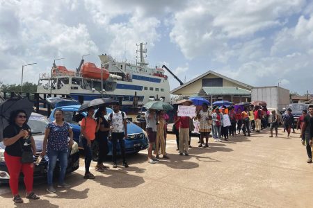 Mabaruma teachers protesting yesterday, the sixth day of the teachers’ strike.