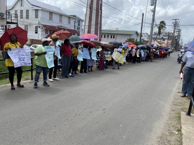 The teachers who picketed on Water Street in front of the lighthouse yesterday.