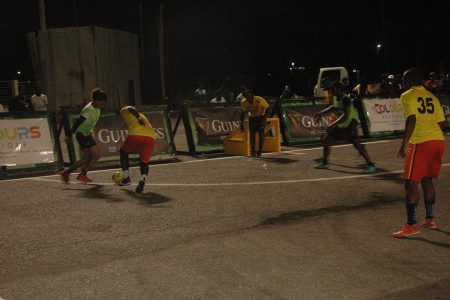 Action in the Back Circle (yellow) and Stabroek Ballers B encounter in the Guinness ‘Greatest of the Streets’ Georgetown edition