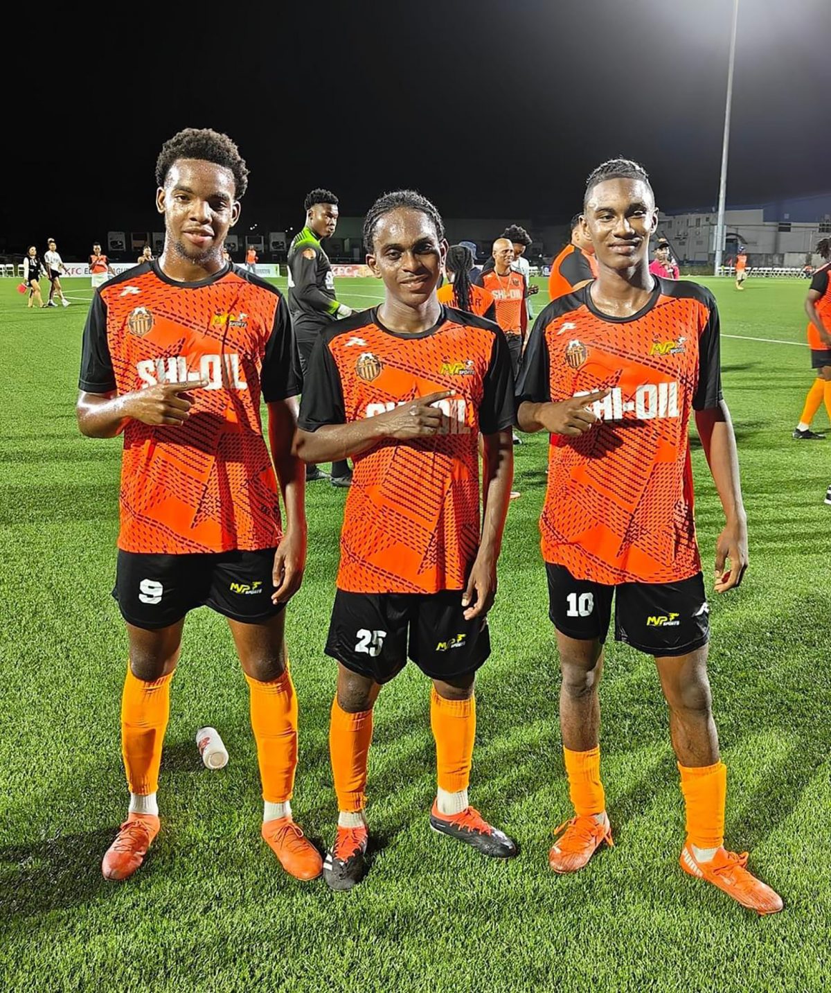 Slingerz FC scorers from left: Marcus Tudor, Darren Niles, and Bryan Wharton
