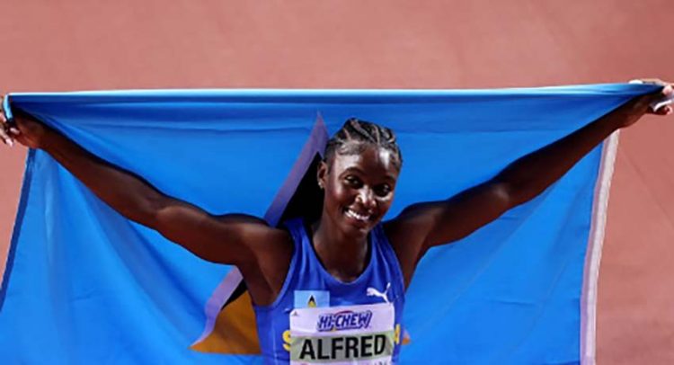 Sprinter Alfred Wins Historic Gold For St Lucia Stabroek News   Julien Alfred Celebrating After Winning The 60M Title At The World Indoor Championships 750x406 