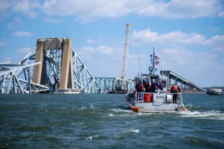 File photo of a Coast Guard boat carrying senior officers to assess the Francis Scott Key Bridge collapse, in Baltimore, Maryland, US, March 29, 2024. — Reuters pic