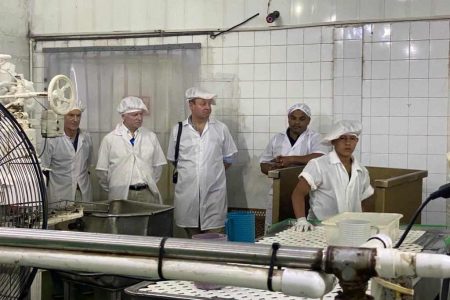 The French senators who visited in January this year are seen here in the Amazon Caribbean (AmCar) heart of palm factory situated on the Barima River