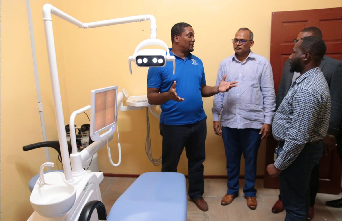 Inside the dental unit. Health Minister Dr Frank Anthony is second from left (Ministry of Health photo)