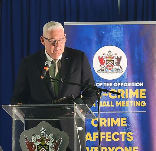 St Lucia Opposition leader Allan Chastanet speaks at the UNC's fourth Anti-crime Town Hall Meeting in Sangre Grande on Monday. (UNC Facebook)