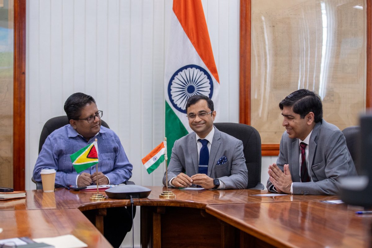 From left are Finance Minister Dr Ashni Singh, Indian High Commissioner to Guyana Dr Amit Telang and Deputy General Manager – Line of Credit Group, Sanjay Lamba (Ministry of Finance photo)