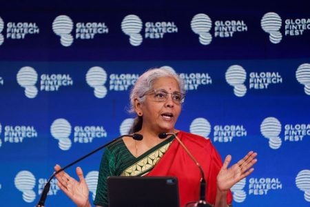 India’s Finance Minister Nirmala Sitharaman speaks at the Global Fintech Fest in Mumbai, India, September 5, 2023. REUTERS/Francis Mascarenhas/File Photo