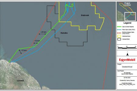A map showing the approximate route for the offshore pipeline (Source: EEPGL Gas to Energy Project Summary)