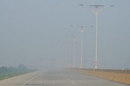 Smoke covering a roadway