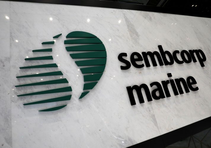 The Sembcorp Marine sign is pictured at the shipyard in Singapore, May 23, 2019. REUTERS/Edgar Su/Files