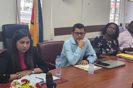 Shannielle Hoosein-Outar (left) with other members of the Ministry of Education delegation.