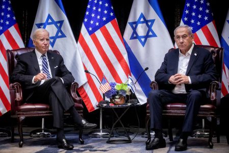 U.S. President Joe Biden, left, pauses during a meeting with Israeli Prime Minister Benjamin Netanyahu, right, to discuss the war between Israel and Hamas, in Tel Aviv, Israel, Wednesday, Oct. 18, 2023. (Reuters photo)
