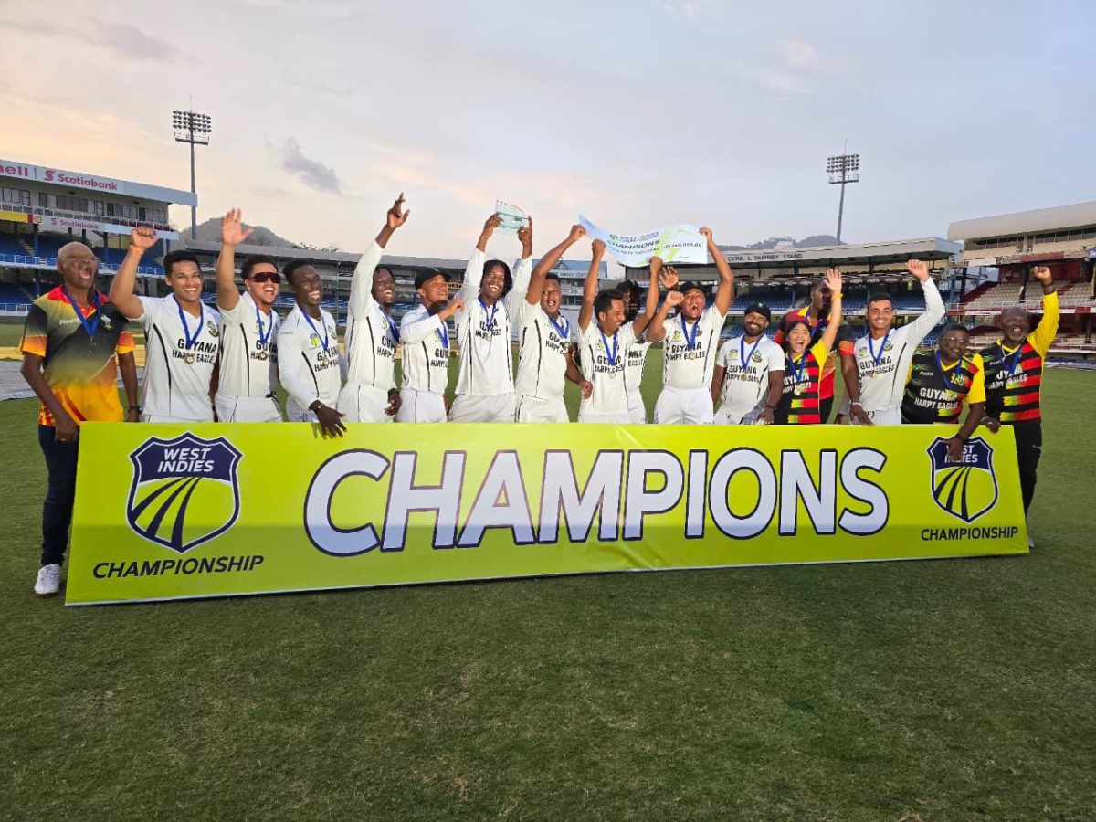 The Guyana Harpy Eagles are in full celebratory mode after retaining the CWI 4-Day Championship.
