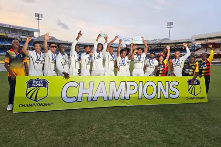 The Guyana Harpy Eagles are in full celebratory mode after retaining the CWI 4-Day Championship.