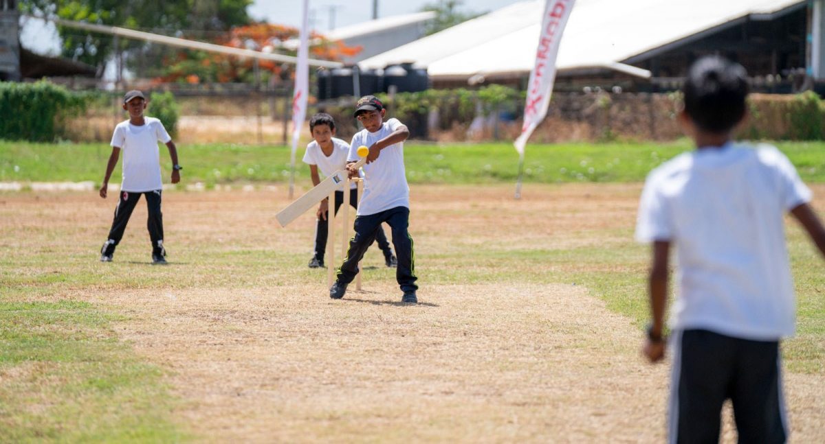 Part of the action on the opening day in the Essequibo Zone of the Future Warriors Tape-ball Championship Essequibo at the Imam Bacchus Ground