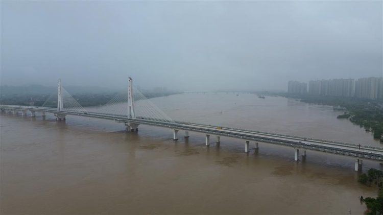 Water levels rise in Qingyuan City, Guangdong Province, on Sunday.