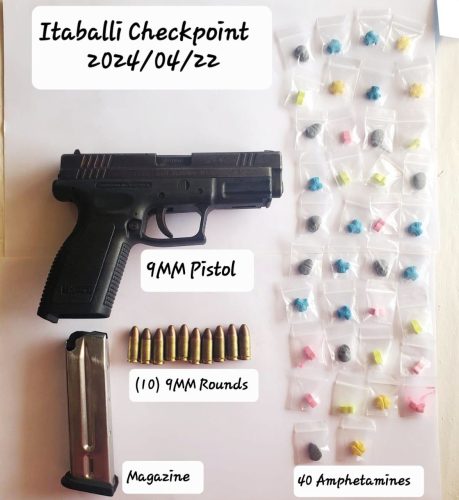 The suspected amphetamines, the pistol and the ammo that were recovered from the haversack