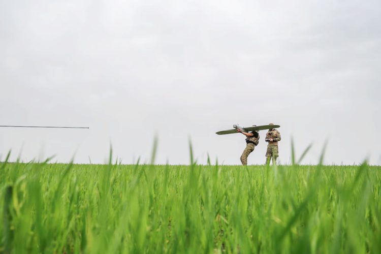 Ukrainian servicemen launch a Leleka reconnaissance unmanned aerial vehicle, Donetsk region, April 26, 2024. 