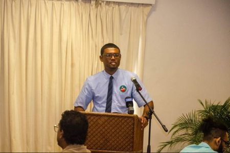 Chief Hydrometeorological Officer, Dr Garvin Cummings delivering remarks at the forum’s opening yesterday (DPI photo)
