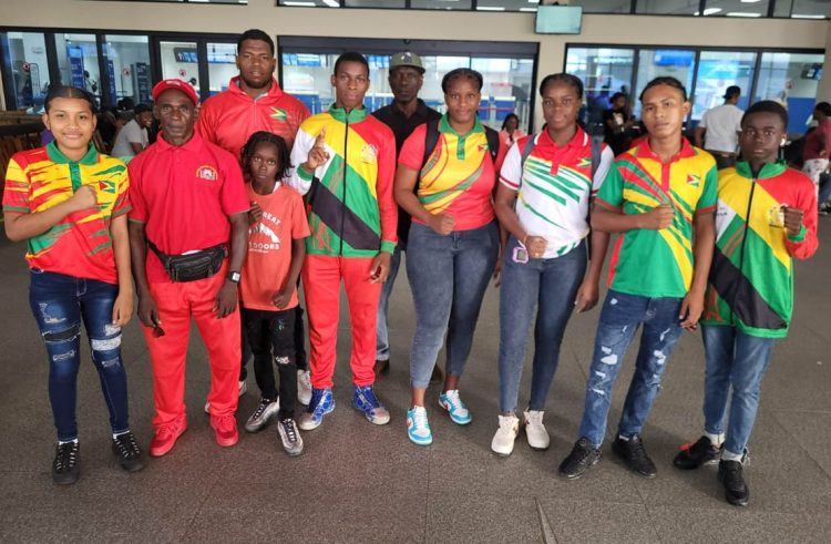 Several members of the Guyana team prior to their departure for St Lucia to compete in the 'Champion of Champions' Boxing tournament.