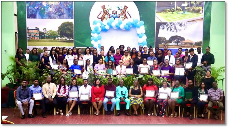 Vice-Chancellor Professor Paloma Mohamed Martin (first, right, standing) along with FEH staff and students at the Awards and Prize-giving ceremony