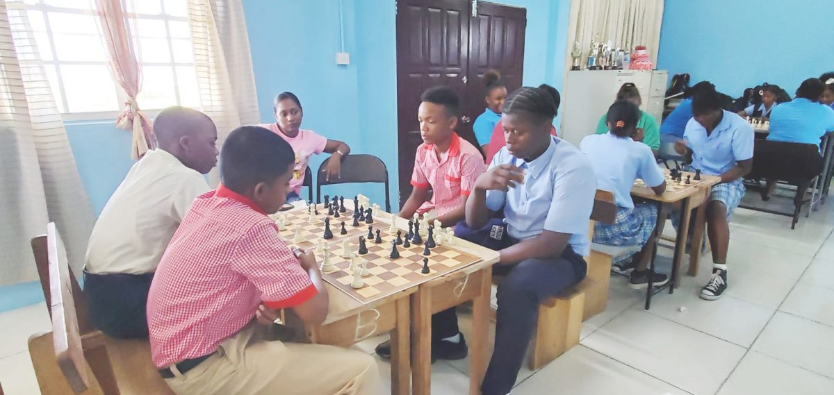 Some of the students participated in competitive games following the training session conducted by the Guyana Chess Federation
