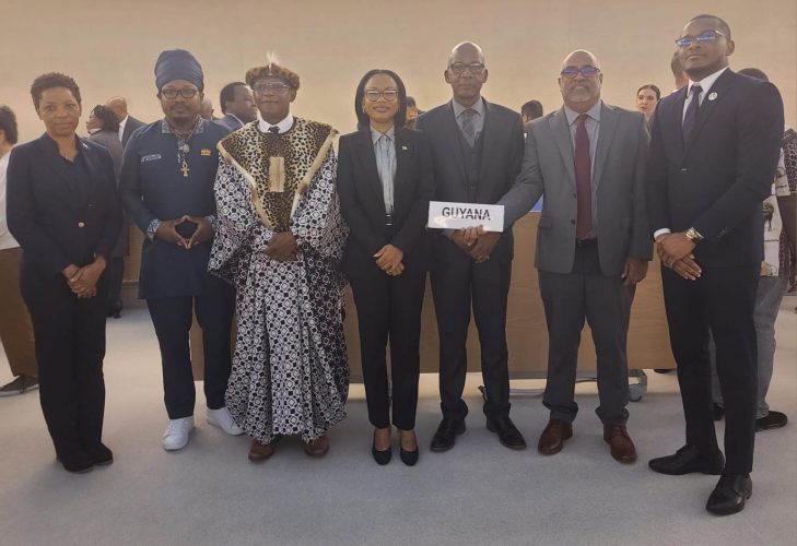 The Guyana delegation yesterday in Geneva (Ministry of Tourism, Industry and Commerce photo)