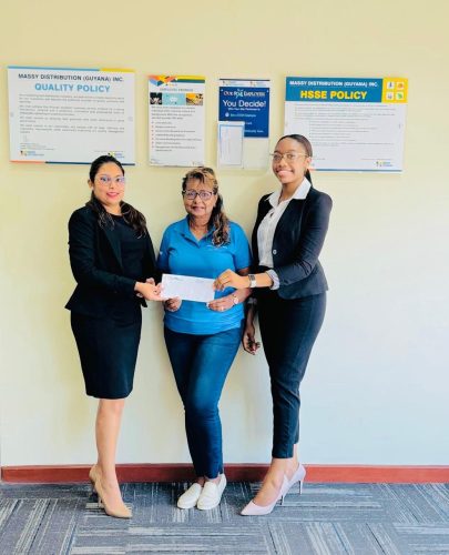 From left to right are:  HR Manager, Sarah Deokaran-Mustapha; Director for Services-Rotary Club of Garden City, Elizabeth Cox; and Graduate Trainee - HR, Onika Frank.