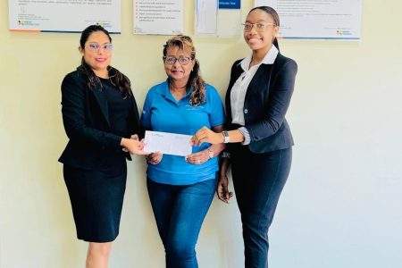 From left to right are:  HR Manager, Sarah Deokaran-Mustapha; Director for Services-Rotary Club of Garden City, Elizabeth Cox; and Graduate Trainee - HR, Onika Frank.