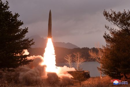 View shows a missile fired by the North Korean military at an undisclosed location in this picture released by North Korea's Central News Agency (KCNA) on March 15, 2023. KCNA via REUTERS
