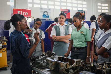  The Government Technical Institute (GTI) yesterday hosted a “Jill of All Trades” exhibition, at the GTI campus in Georgetown. Hosted under the theme “Promoting Females in Technical Education”, this event celebrated the remarkable achievements and capabilities of women across a diverse array of technical and vocational disciplines. (Ministry of Education photo)
