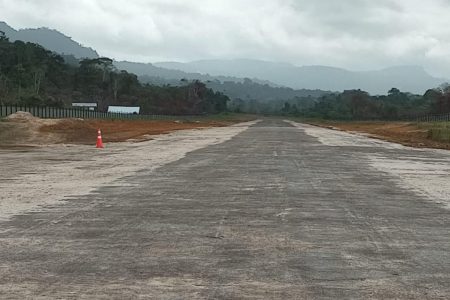 The Paruima Airstrip in the Upper Mazaruni
District, Region Seven was recently upgraded to a
concrete structure,
making it safer for aircraft to land.
The project was initiated by the government through
the Ministry of Public Works, after
it was found that the strip has been in poor condition for some time.
(Ministry of Public Works photo)
