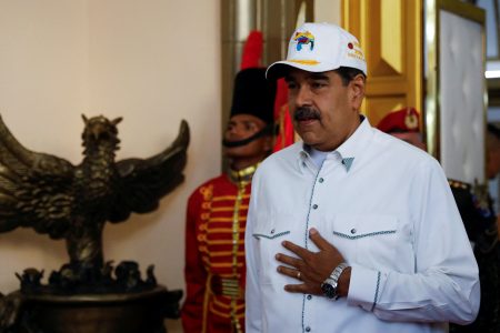 Venezuela's President Nicolas Maduro looks on, as he meets Colombia's President Gustavo Petro, at the Miraflores Palace, in Caracas, Venezuela April 9, 2024. REUTERS/Leonardo Fernandez Viloria/File Photo 