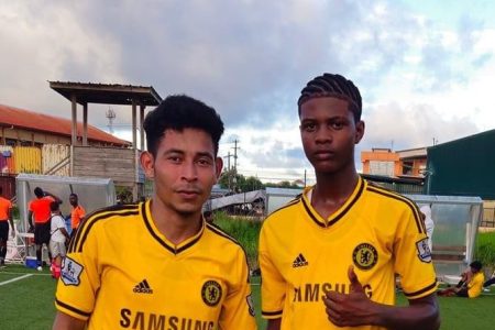 Diamond United scorers from left: Ixis DaSilva and Kadeem Bacchus