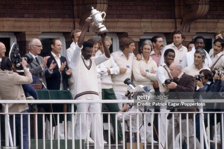 A moment in cricketing history West Indies Captain lifting the Prudential World Cup on June 23 1979 after defeating England At Lords.