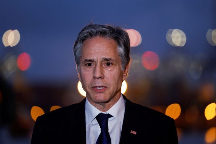 FILE PHOTO: U.S. Secretary of State Antony Blinken speaks to the press at the port of Ashdod, in Ashdod, Israel, May 1, 2024. REUTERS/Evelyn Hockstein/Pool/File Photo